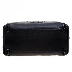 Pre Owned Chanel Black Leather Large Chain Trim Luxe Ligne Bowler Boston Bag