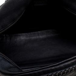 Pre Owned Chanel Black Leather Large Chain Trim Luxe Ligne Bowler Boston Bag