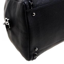 Pre Owned Chanel Black Leather Large Chain Trim Luxe Ligne Bowler Boston Bag