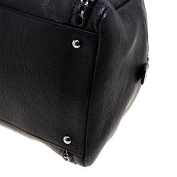 Pre Owned Chanel Black Leather Large Chain Trim Luxe Ligne Bowler Boston Bag