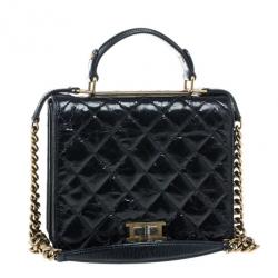 Pre Owned Chanel Black Crackled Leather Rita Flap Bag