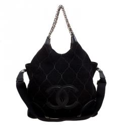 Chanel Black Quilted Suede CC Shoulder Bag Chanel