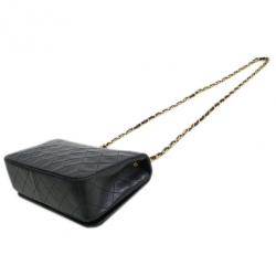 Pre Owned Chanel Black Lambskin Single Flap Shoulder Bag