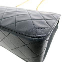 Pre Owned Chanel Black Lambskin Single Flap Shoulder Bag