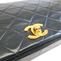 Pre Owned Chanel Black Lambskin Single Flap Shoulder Bag