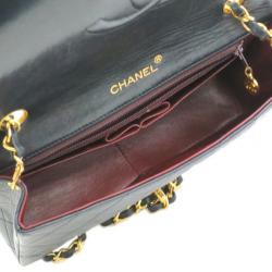 Pre Owned Chanel Black Lambskin Single Flap Shoulder Bag