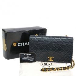 Pre Owned Chanel Black Lambskin Single Flap Shoulder Bag