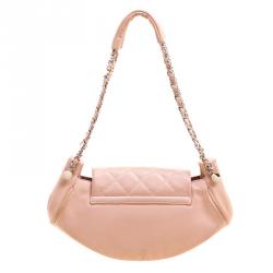 Pre Owned Chanel Peach Leather Accordion Flap Hobo