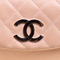 Pre Owned Chanel Peach Leather Accordion Flap Hobo