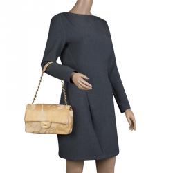 Pre Owned حقيبة شانيل قلاب كلاسيك متوسطة رافيا كروشيه بيج