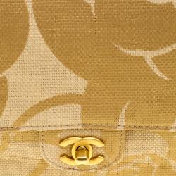 Pre Owned حقيبة شانيل قلاب كلاسيك متوسطة رافيا كروشيه بيج