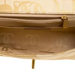 Pre Owned حقيبة شانيل قلاب كلاسيك متوسطة رافيا كروشيه بيج