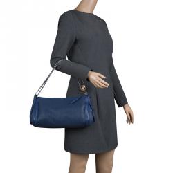 Pre Owned حقيبة كتف شانيل كاميرا جلد أزرق مثقب ببكرة