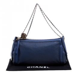 Pre Owned حقيبة كتف شانيل كاميرا جلد أزرق مثقب ببكرة