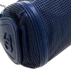 Pre Owned حقيبة كتف شانيل كاميرا جلد أزرق مثقب ببكرة