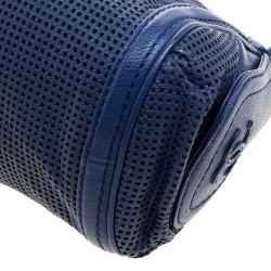 Pre Owned حقيبة كتف شانيل كاميرا جلد أزرق مثقب ببكرة