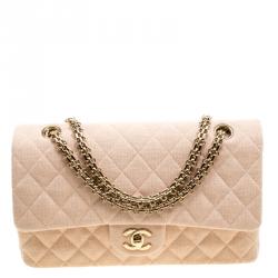 Chanel Biege Quilted Jersey Medium Bijoux Chain Classic Single Flap Bag  Chanel