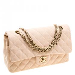 مملوكة مسبقًا Chanel Biege Quilted Jersey Medium Bijoux Chain Classic Single Flap Bag