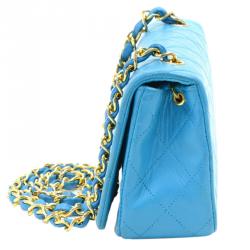 Pre Owned Chanel Turquoise Quilted Leather Vintage Mini Flap Bag