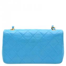 Pre Owned Chanel Turquoise Quilted Leather Vintage Mini Flap Bag