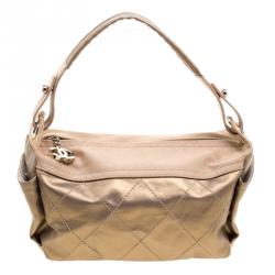 Chanel Metallic Champagne Gold Quilted Biarritz Hobo Bag Leather White gold  ref.298515 - Joli Closet