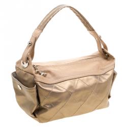 Pre Owned Chanel Gold Quilted Coated Canvas Medium Paris Biarritz Hobo