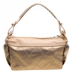 Pre Owned Chanel Gold Quilted Coated Canvas Medium Paris Biarritz Hobo