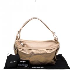 Pre Owned Chanel Gold Quilted Coated Canvas Medium Paris Biarritz Hobo