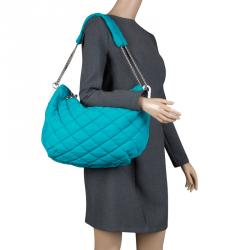 Pre Owned Chanel Turquoise Quilted Jersey Bubble Hobo