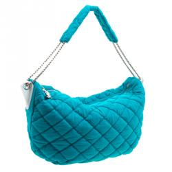 Pre Owned Chanel Turquoise Quilted Jersey Bubble Hobo