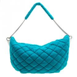 Pre Owned Chanel Turquoise Quilted Jersey Bubble Hobo