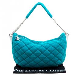 Pre Owned Chanel Turquoise Quilted Jersey Bubble Hobo