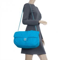 Pre Owned Chanel Blue Nylon Flap Bag