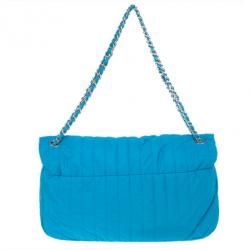 Pre Owned Chanel Blue Nylon Flap Bag