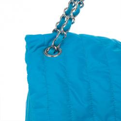 Pre Owned Chanel Blue Nylon Flap Bag