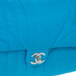 Pre Owned Chanel Blue Nylon Flap Bag