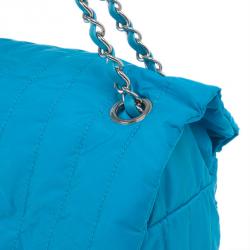 Pre Owned Chanel Blue Nylon Flap Bag