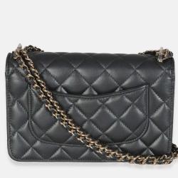 Pre Owned Chanel Black Pearly Quilted Lambskin Charms Wallet On Chain