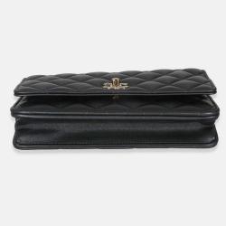 Pre Owned Chanel Black Pearly Quilted Lambskin Charms Wallet On Chain