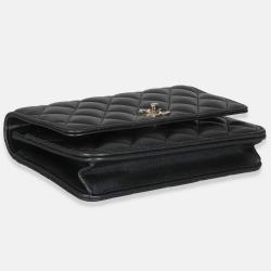 Pre Owned Chanel Black Pearly Quilted Lambskin Charms Wallet On Chain