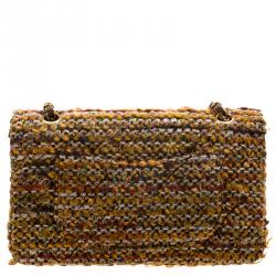 مملوكة مسبقًا حقيبة شانيل قلاب مزدوج كلاسيكية متوسطة تويد مبطنة بيضاء/ سوداء