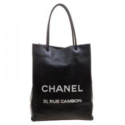 Chanel Black Striated Quilted Coated Canvas Large Rue Cambon Tote Bag