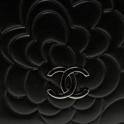 Chanel Black Camellia Embossed Leather L Yen Wallet