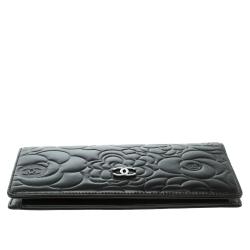 Chanel Black Camellia Embossed Leather L Yen Wallet