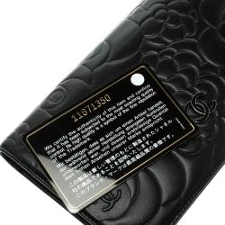 Chanel Black Camellia Embossed Leather L Yen Wallet