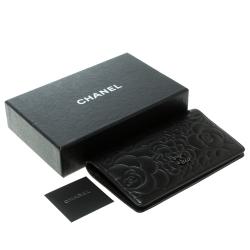 Chanel Black Camellia Embossed Leather L Yen Wallet