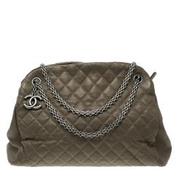 Pre Owned Chanel Khaki Quilted Leather Large Just Mademoiselle Bowling Bag