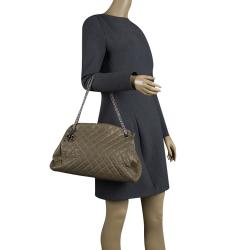 Pre Owned Chanel Khaki Quilted Leather Large Just Mademoiselle Bowling Bag