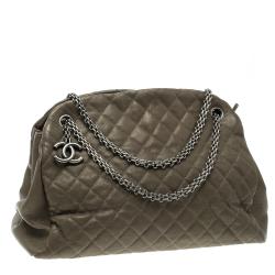 Pre Owned Chanel Khaki Quilted Leather Large Just Mademoiselle Bowling Bag