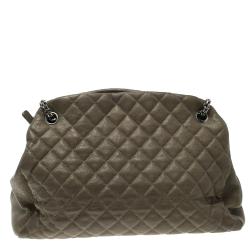 Pre Owned Chanel Khaki Quilted Leather Large Just Mademoiselle Bowling Bag